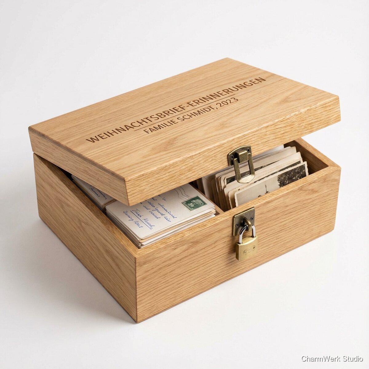 Personalisierte „Weihnachtsbrief“-Erinnerungsbox mit Schloss - Seitenansicht