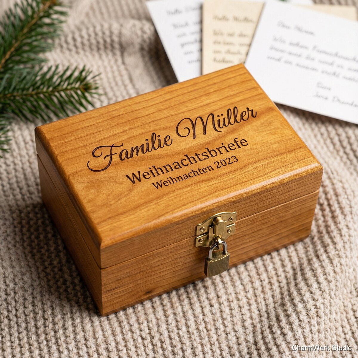 Personalisierte „Weihnachtsbrief“-Erinnerungsbox mit Schloss - Detailansicht
