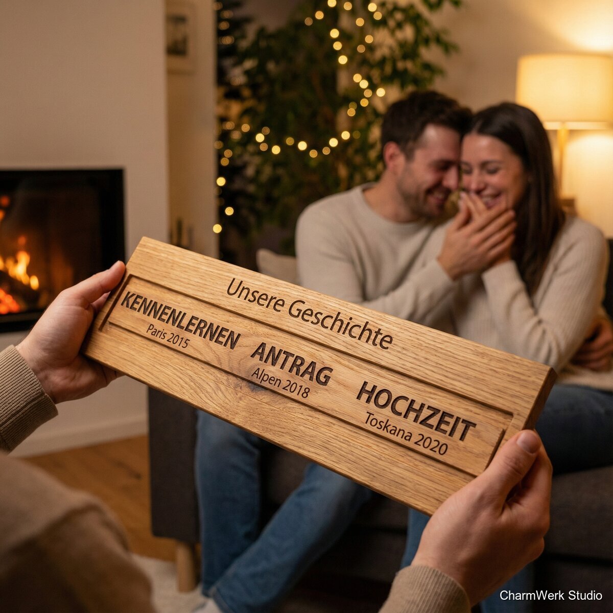 CNC-gefräste „Unsere Geschichte“-Timeline auf Holz - Lifestyle