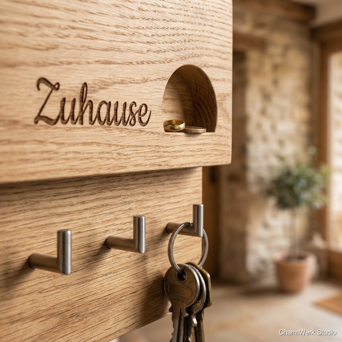 Schlüsselbrett „Zuhause“ mit Ringablage-Nische - Detailansicht