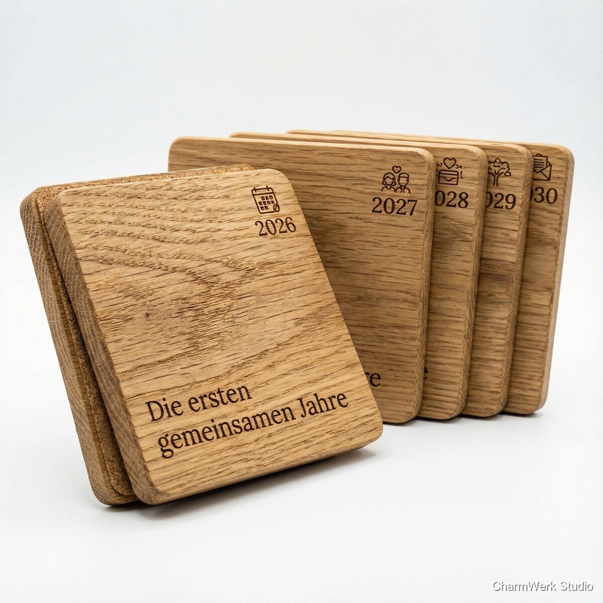 CNC-gefräste Untersetzer „Die ersten gemeinsamen Jahre“ - Seitenansicht