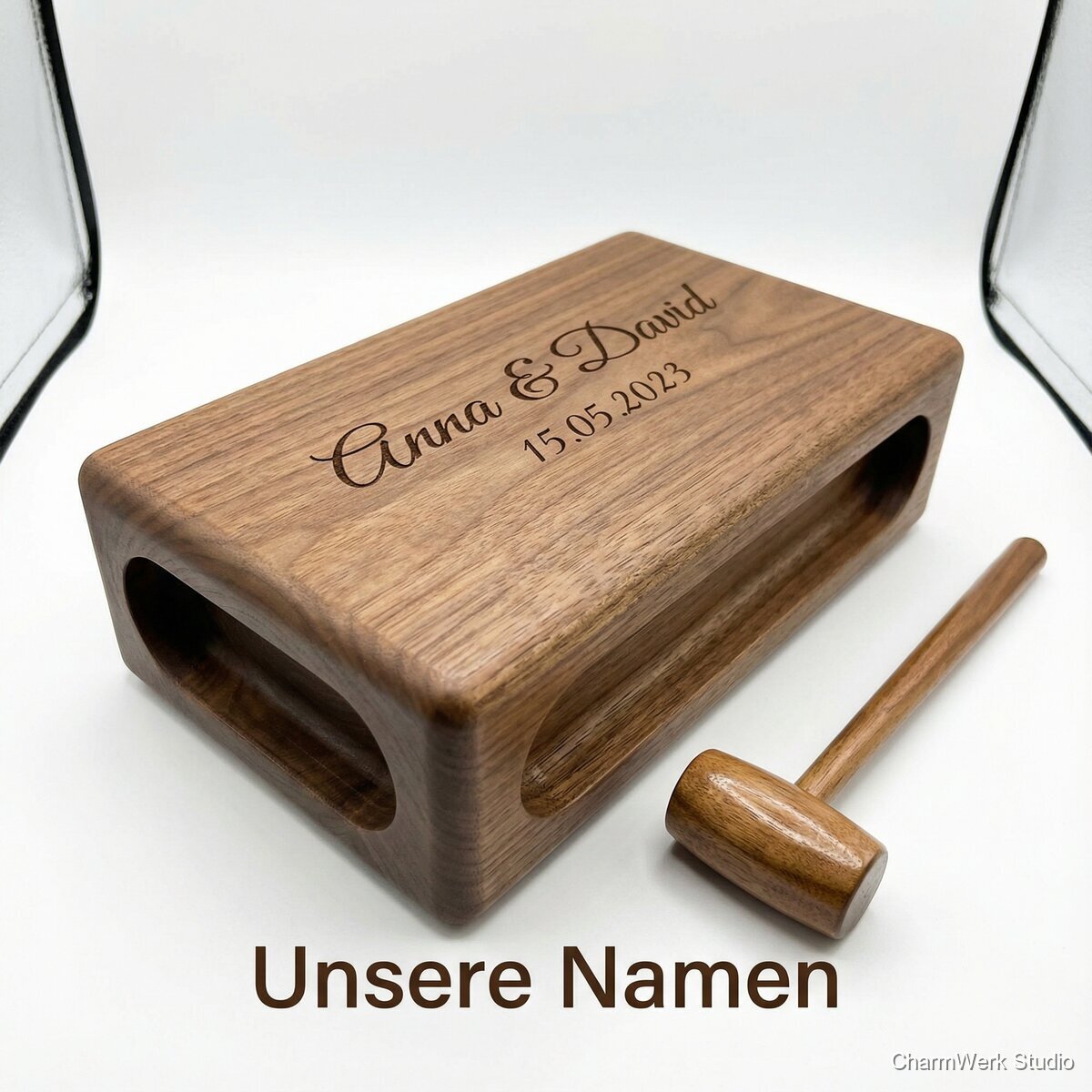 CNC-gefrästes Klangholz „Unsere Namen“ - Seitenansicht