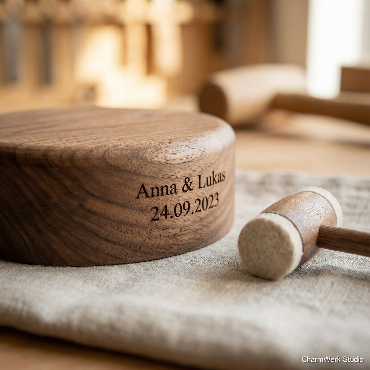 CNC-gefrästes Klangholz „Unsere Namen“ - Detailansicht