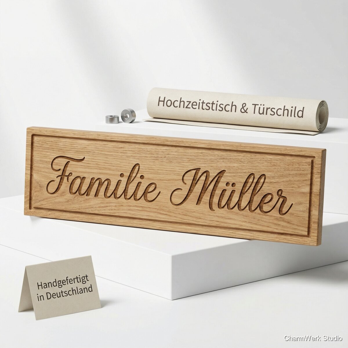 Namensschild für den Hochzeitstisch als späteres Türschild