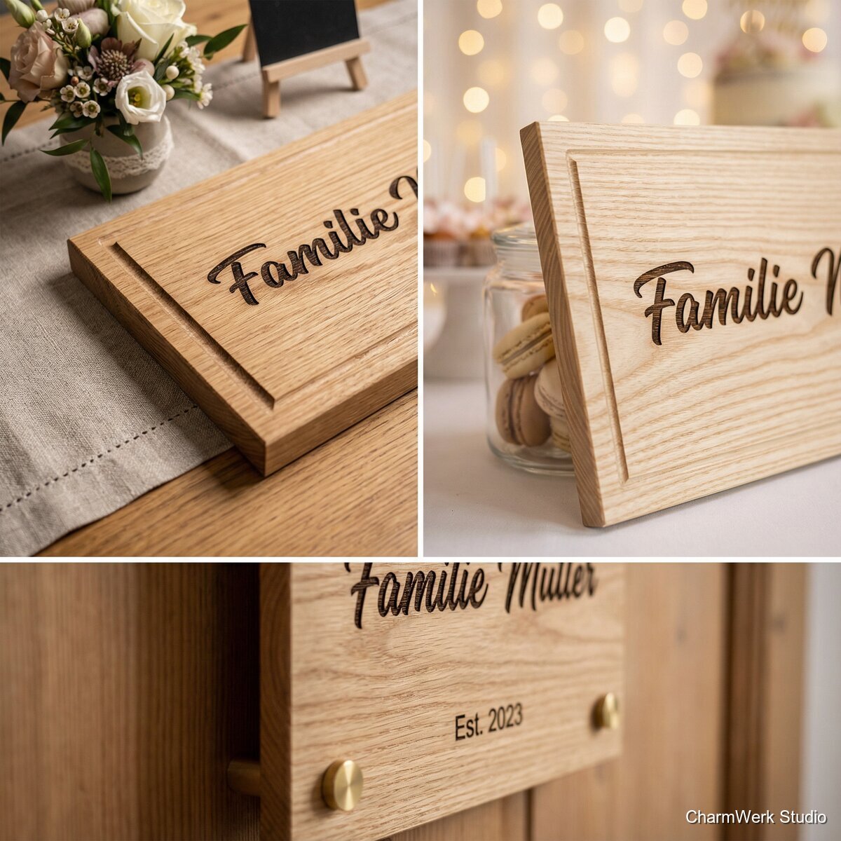 Namensschild für den Hochzeitstisch als späteres Türschild - Detailansicht