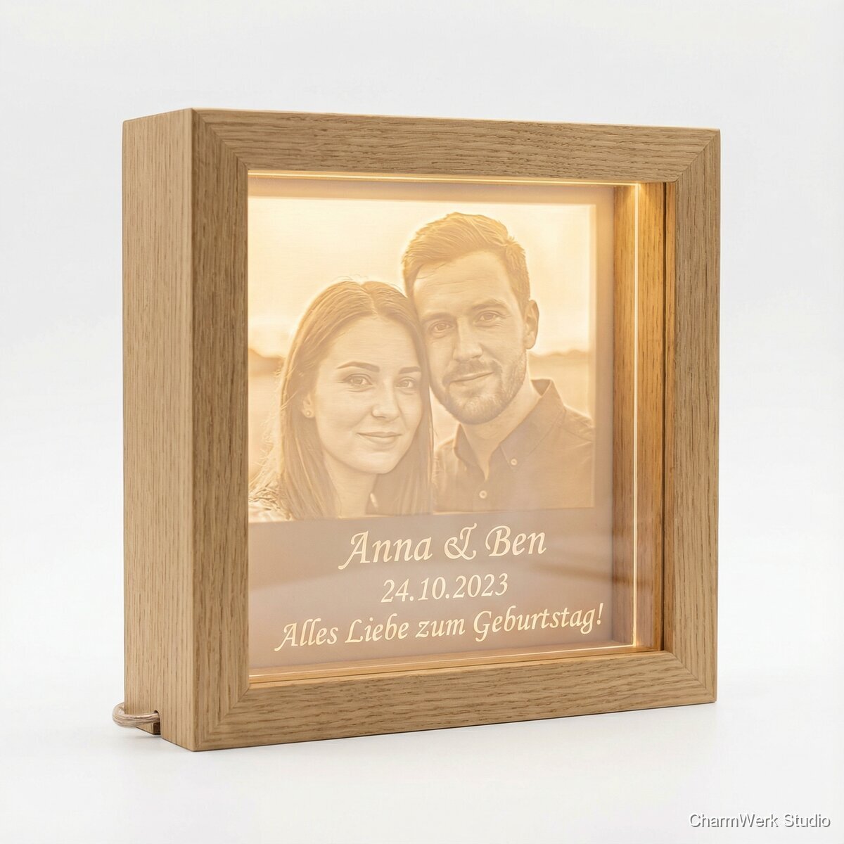 3D-Fotolichtbox mit graviertem Geburtstagsgruß