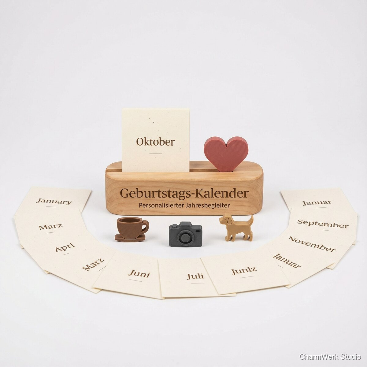 Personalisierter Geburtstags-Kalenderständer mit 3D-Icon-Set