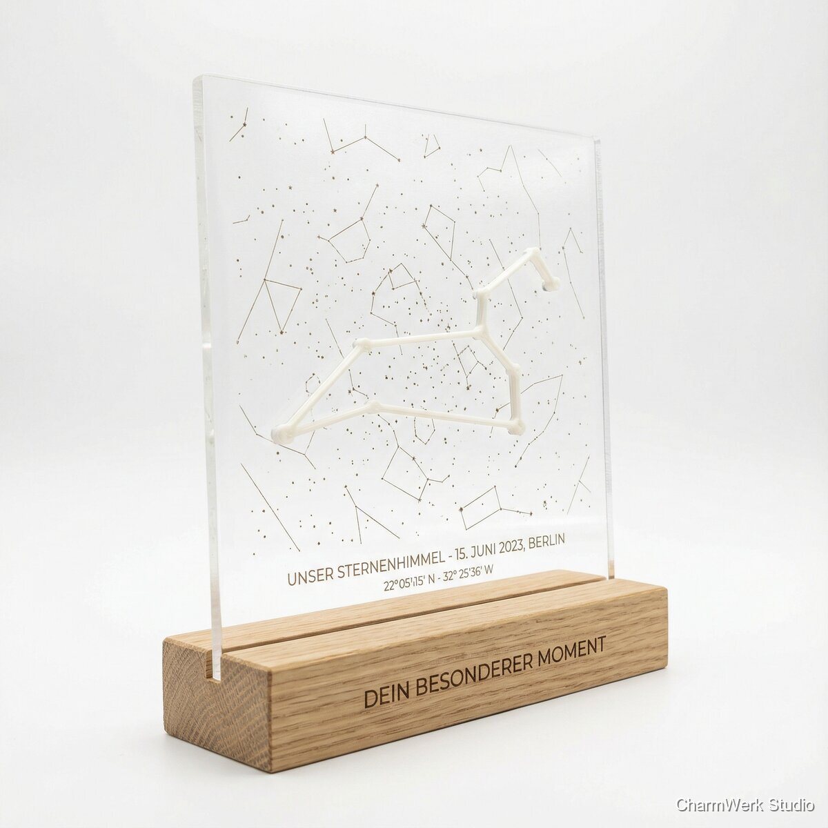 Acryl-Sternkarte mit 3D-Sternbild und Gravur - Seitenansicht