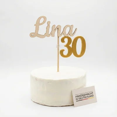 Geburtstags-Torten-Topper mit Namensgravur und 3D-Zahl