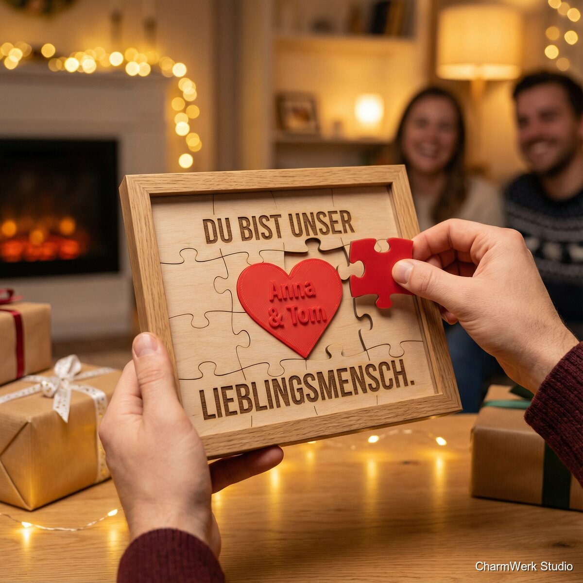 Puzzle-Message im Rahmen mit 3D-Herz als Abschlussstück - Lifestyle