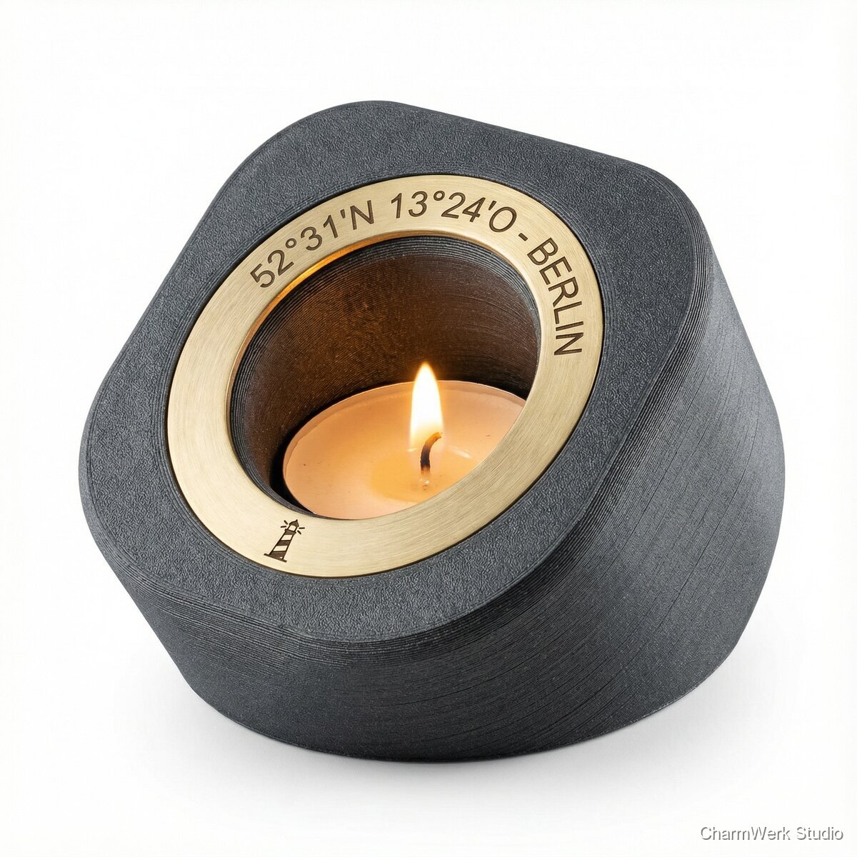 3D-gedruckter „Koordinaten“-Kerzenhalter - Seitenansicht