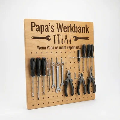 Graviertes Werkzeug-Organizerbrett „Papa’s Werkbank“
