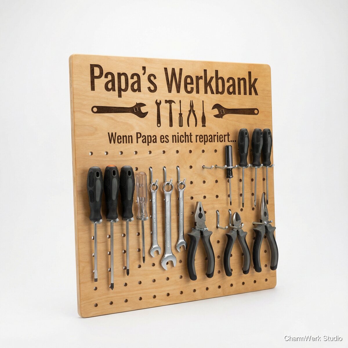 Graviertes Werkzeug-Organizerbrett „Papa’s Werkbank“