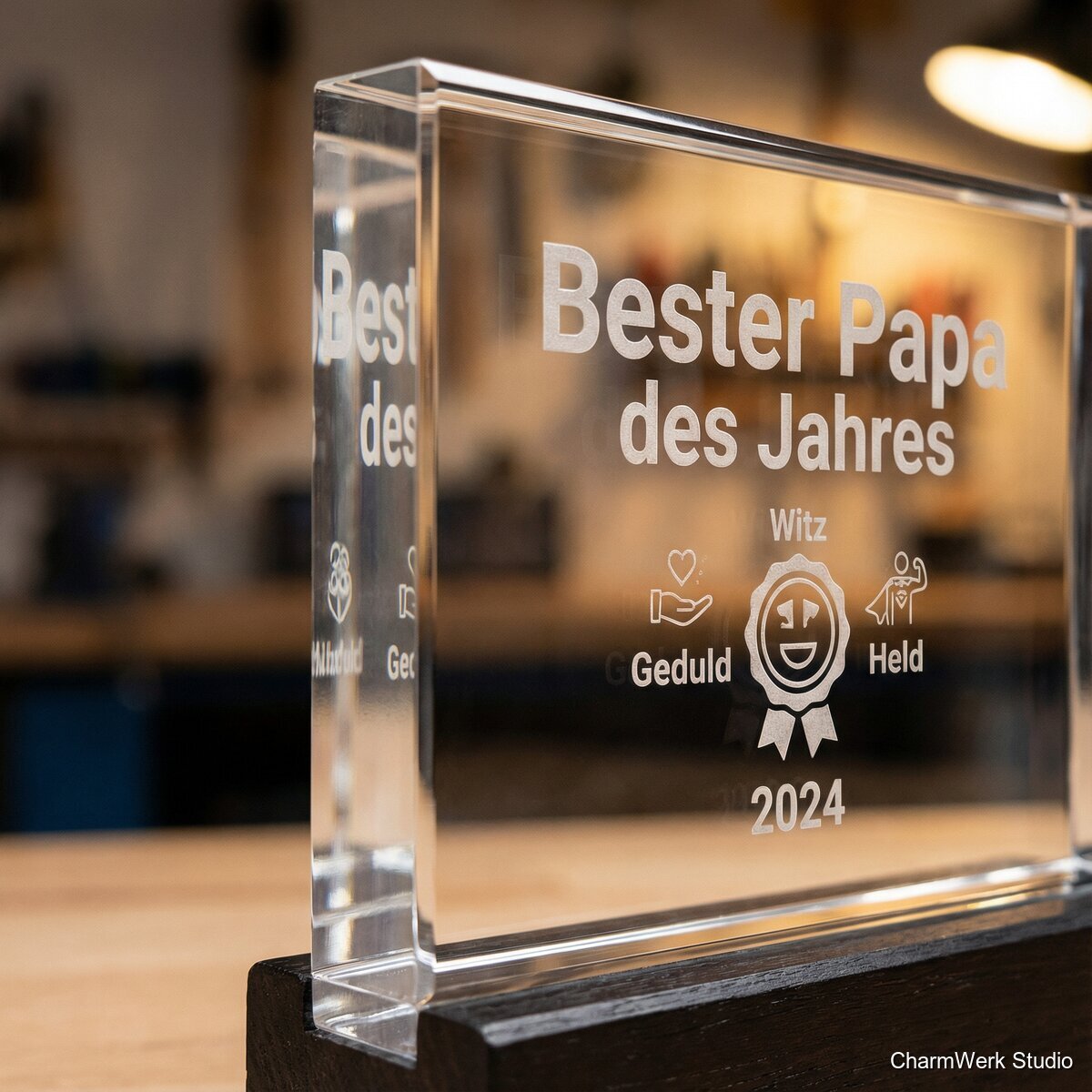 Acryl-Trophäe „Bester Papa des Jahres“ - Detailansicht