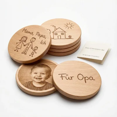 Foto-Untersetzer-Set mit Kinderzeichnungen