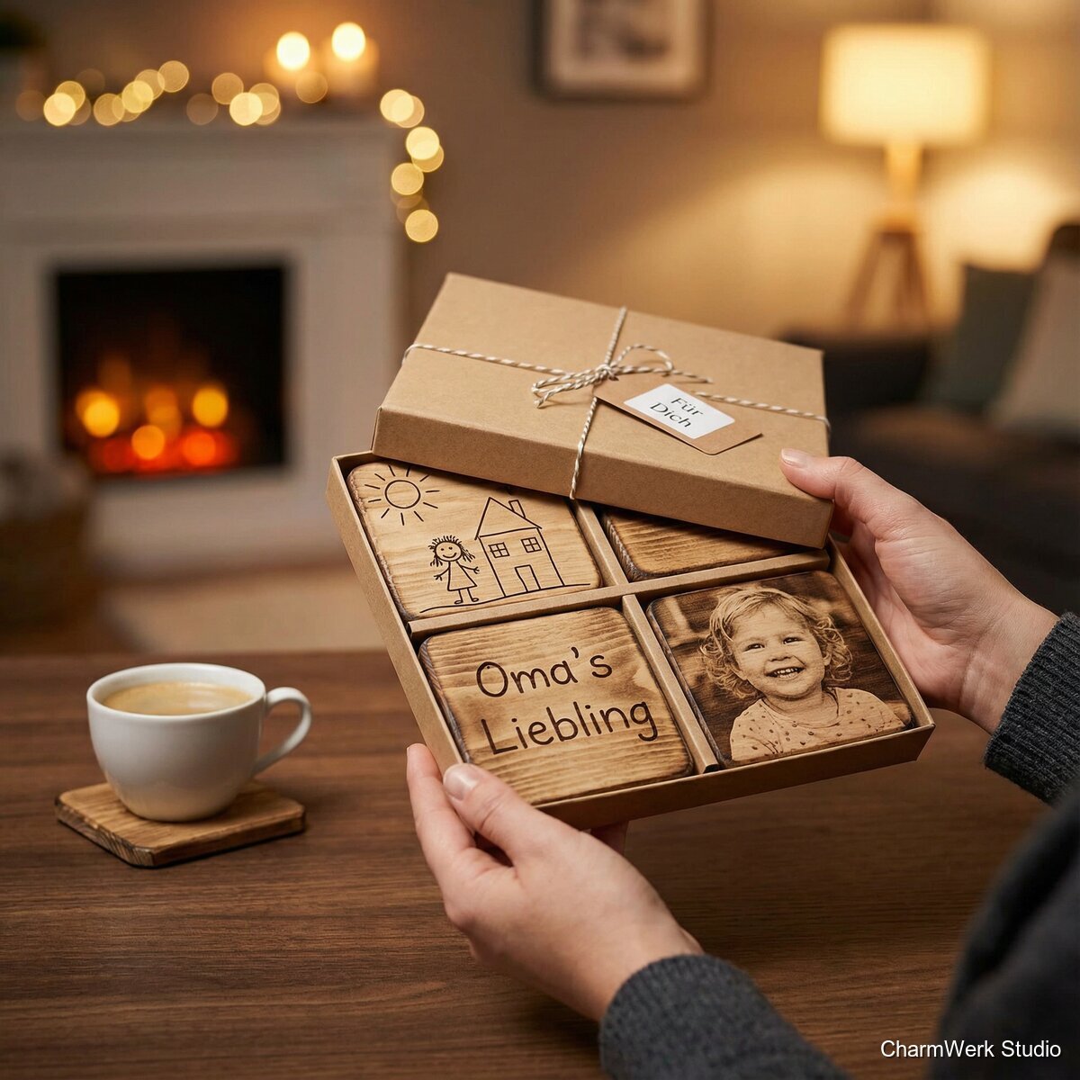 Foto-Untersetzer-Set mit Kinderzeichnungen - Lifestyle