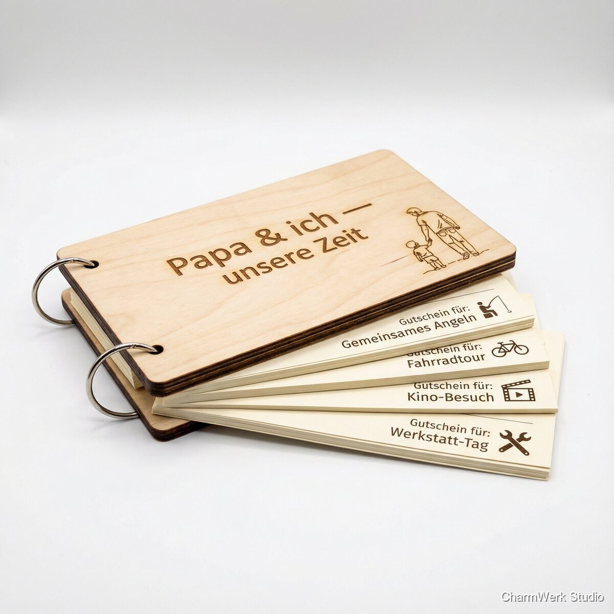 „Papa & ich“-Gutscheinbuch aus Holzcover