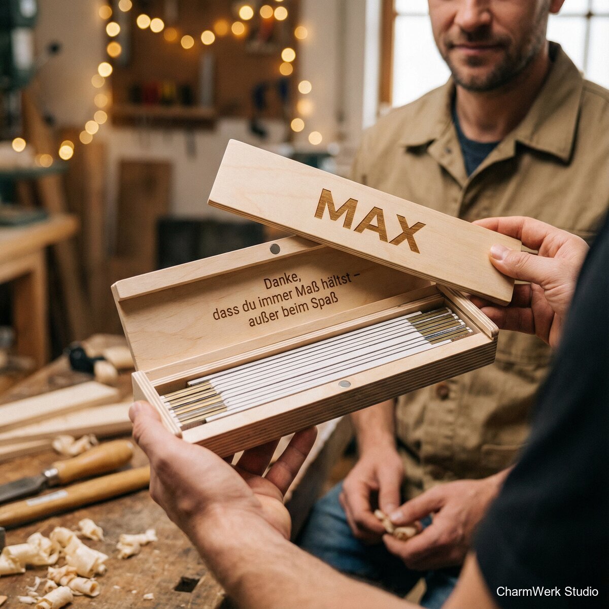 Graviertes Zollstock-Holzetui mit Widmung - Lifestyle