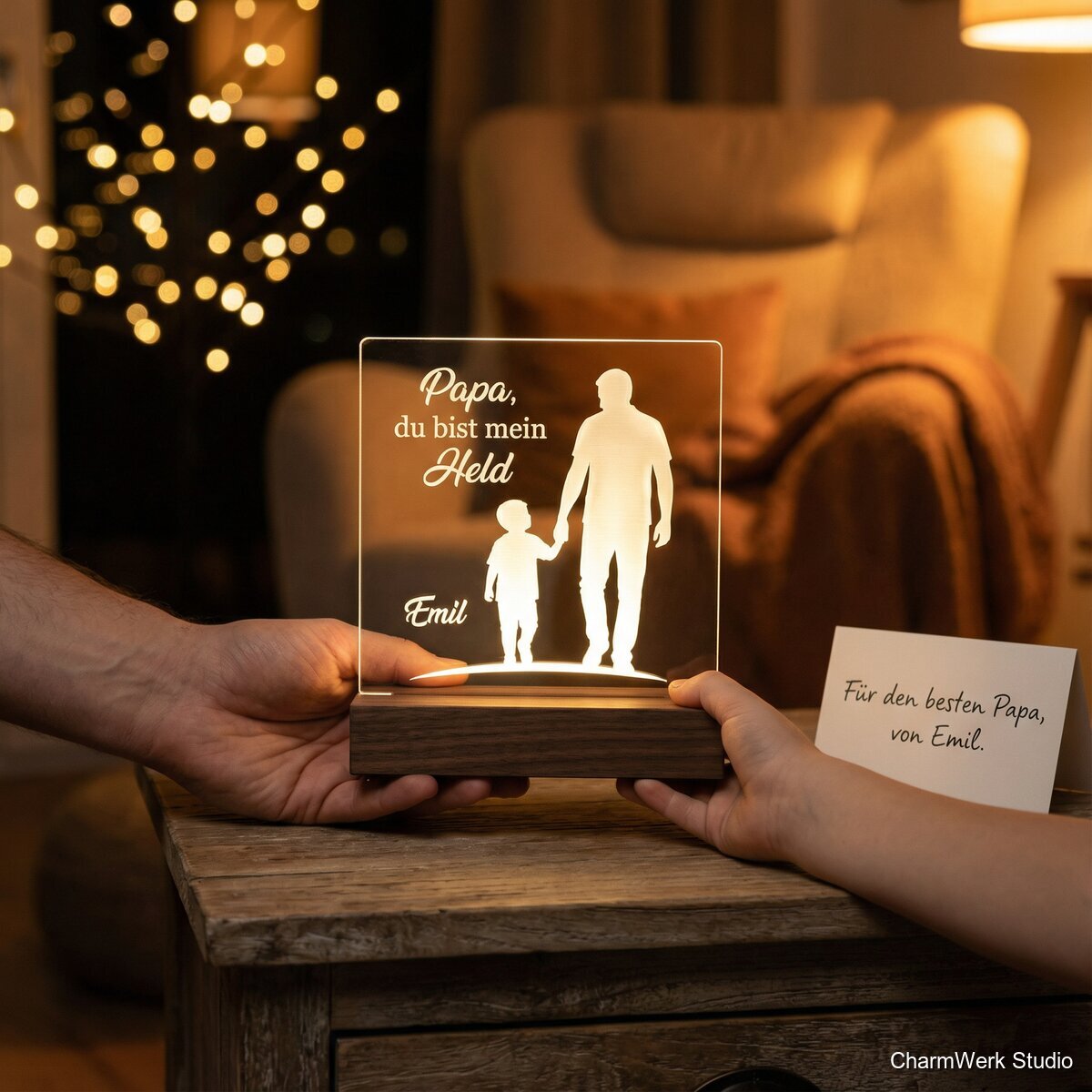 Acryl-Nachtlicht „Papa, du bist mein Held“ - Lifestyle