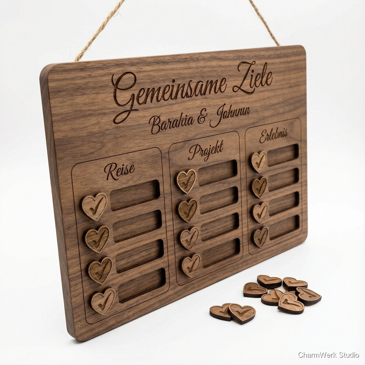 Lasergraviertes „Gemeinsame Ziele“-Board - Seitenansicht