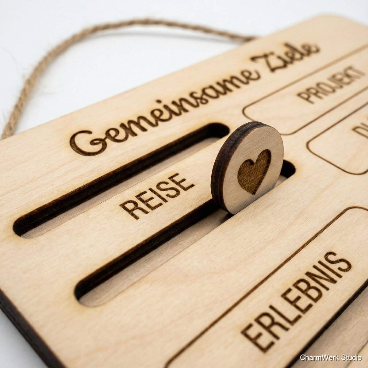 Lasergraviertes „Gemeinsame Ziele“-Board - Detailansicht