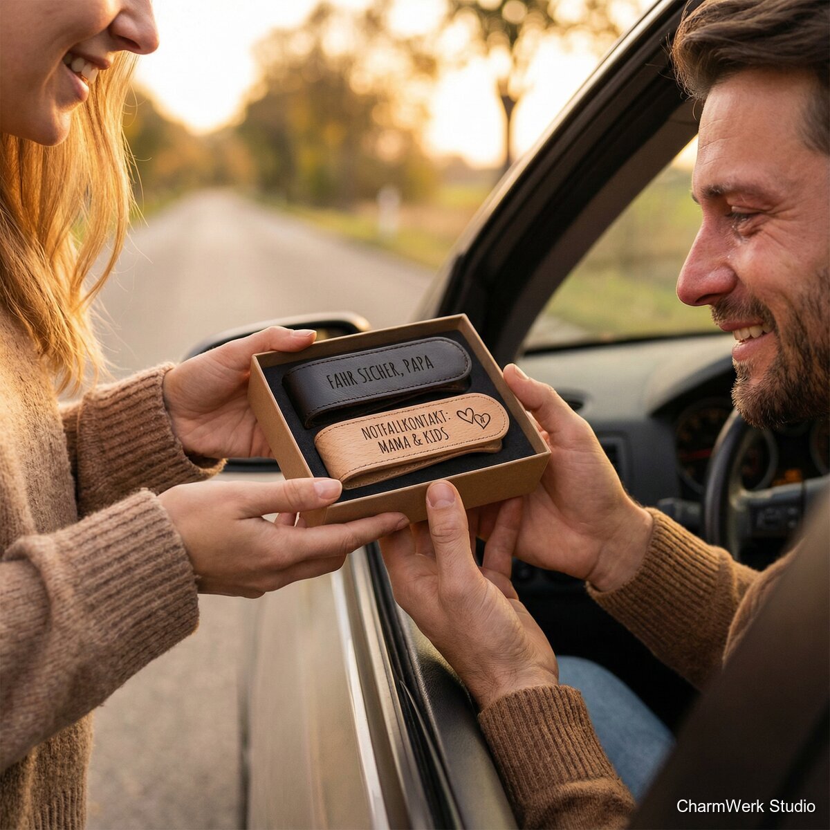 Graviertes Auto-Visier-Clip-Set „Fahr sicher, Papa“ - Lifestyle