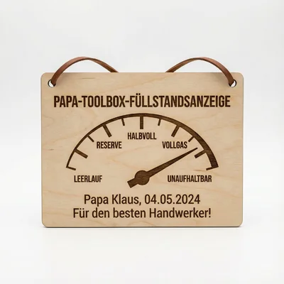 Personalisierte Papa-Toolbox-Füllstandsanzeige aus Holz