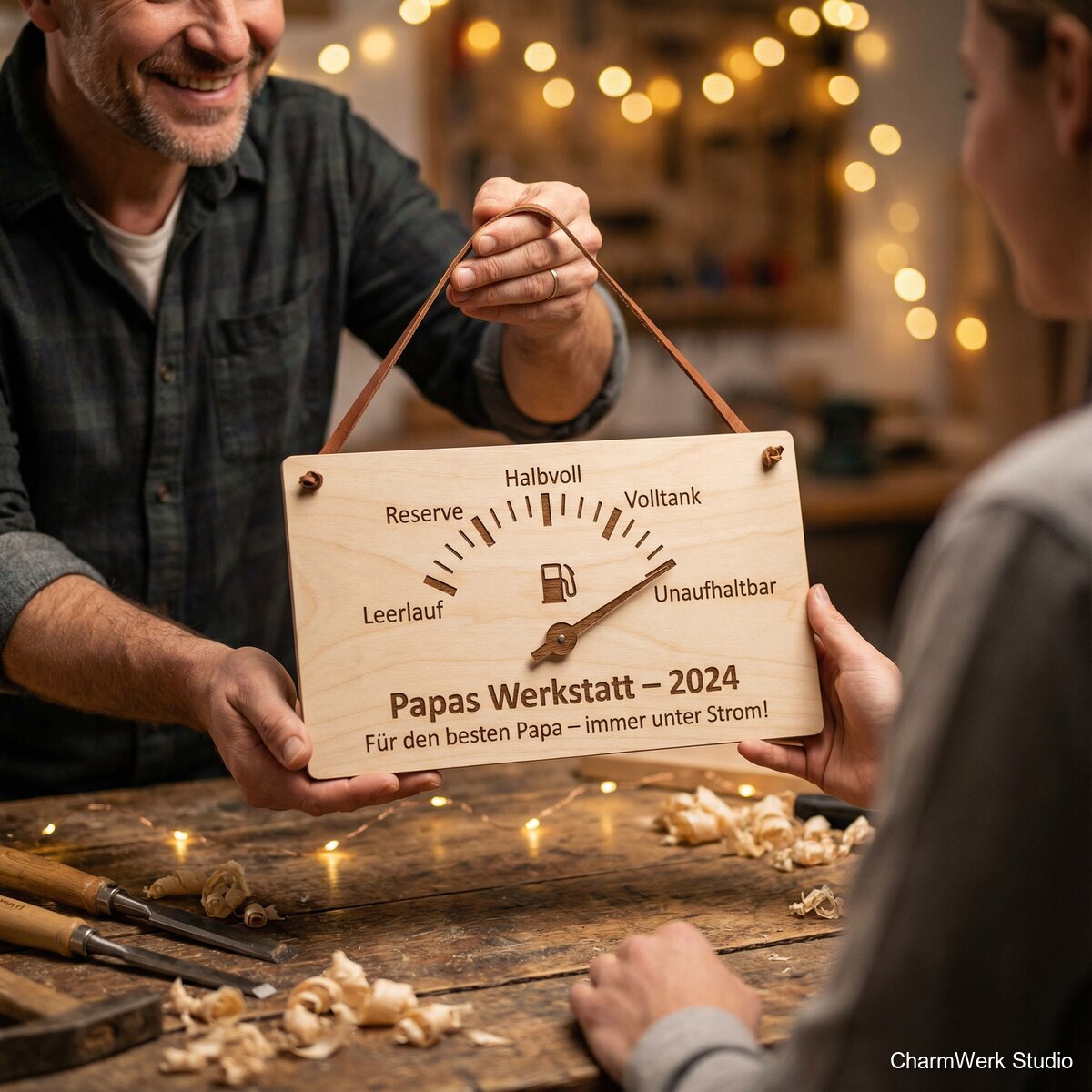 Personalisierte Papa-Toolbox-Füllstandsanzeige aus Holz - Lifestyle