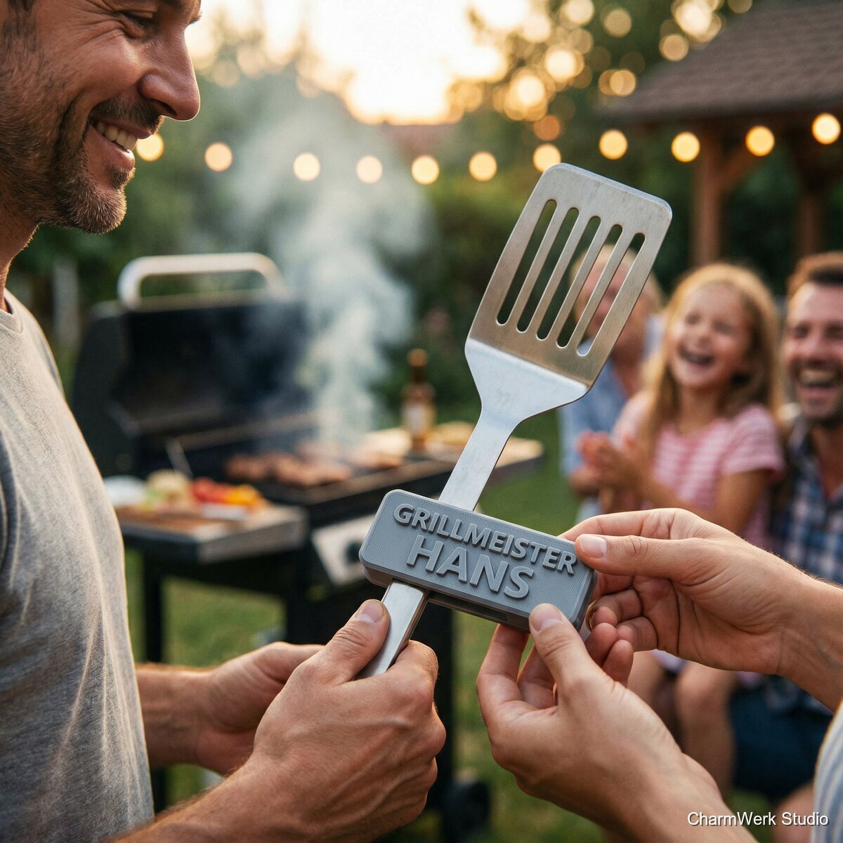 3D-gedruckter Grillmeister-Wender mit Namens-Clip - Lifestyle
