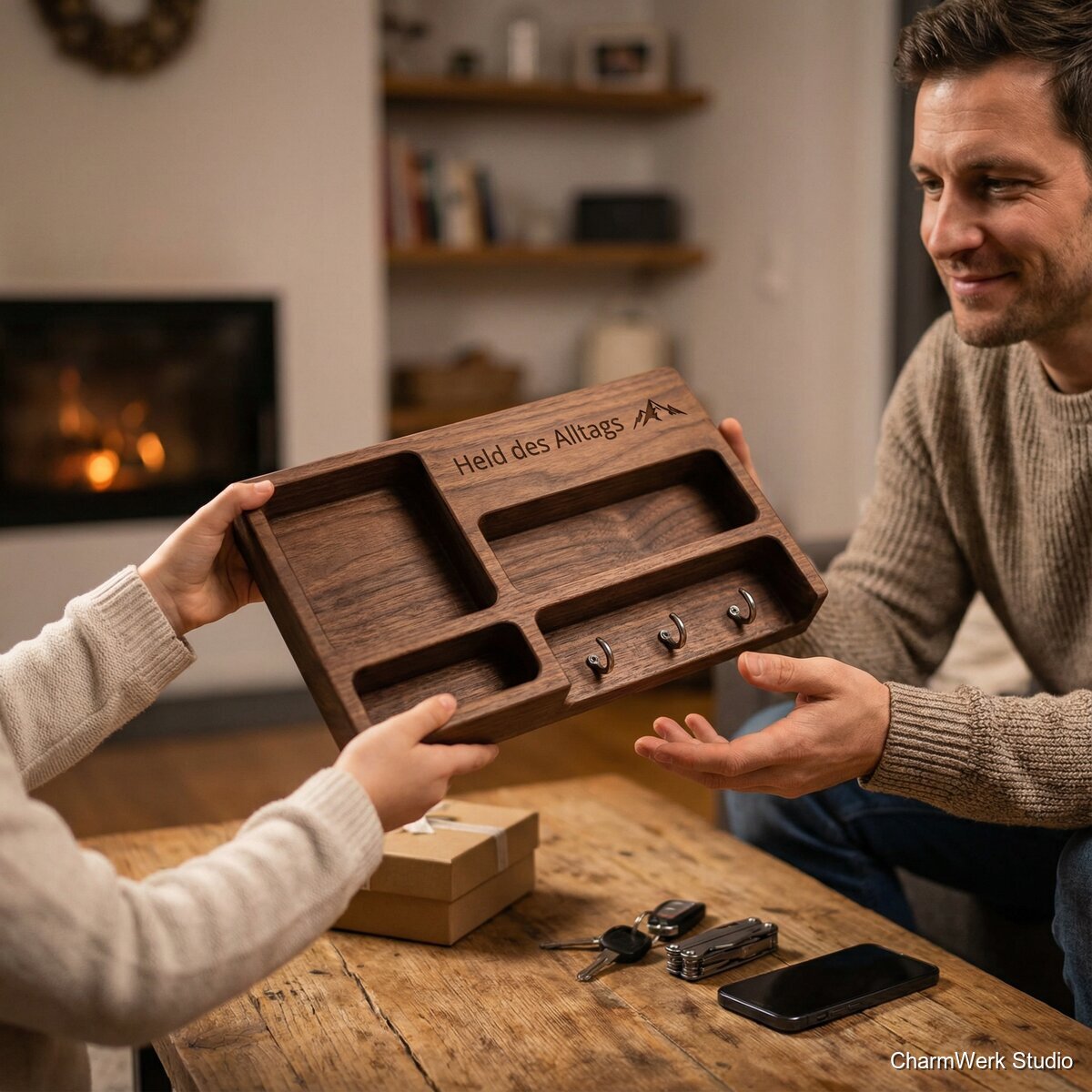 CNC-gefrästes „Papa-Heldenbrett“ für Schlüssel & EDC - Lifestyle