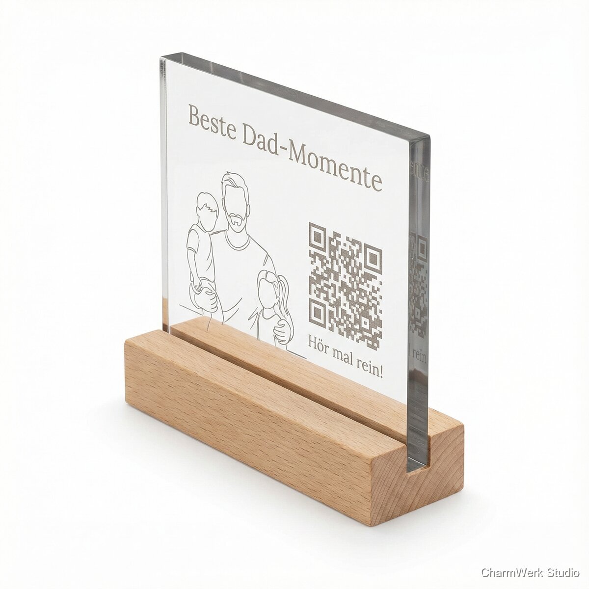 Acryl-Foto-Stand „Beste Dad-Momente“ mit QR-Audiospruch - Seitenansicht