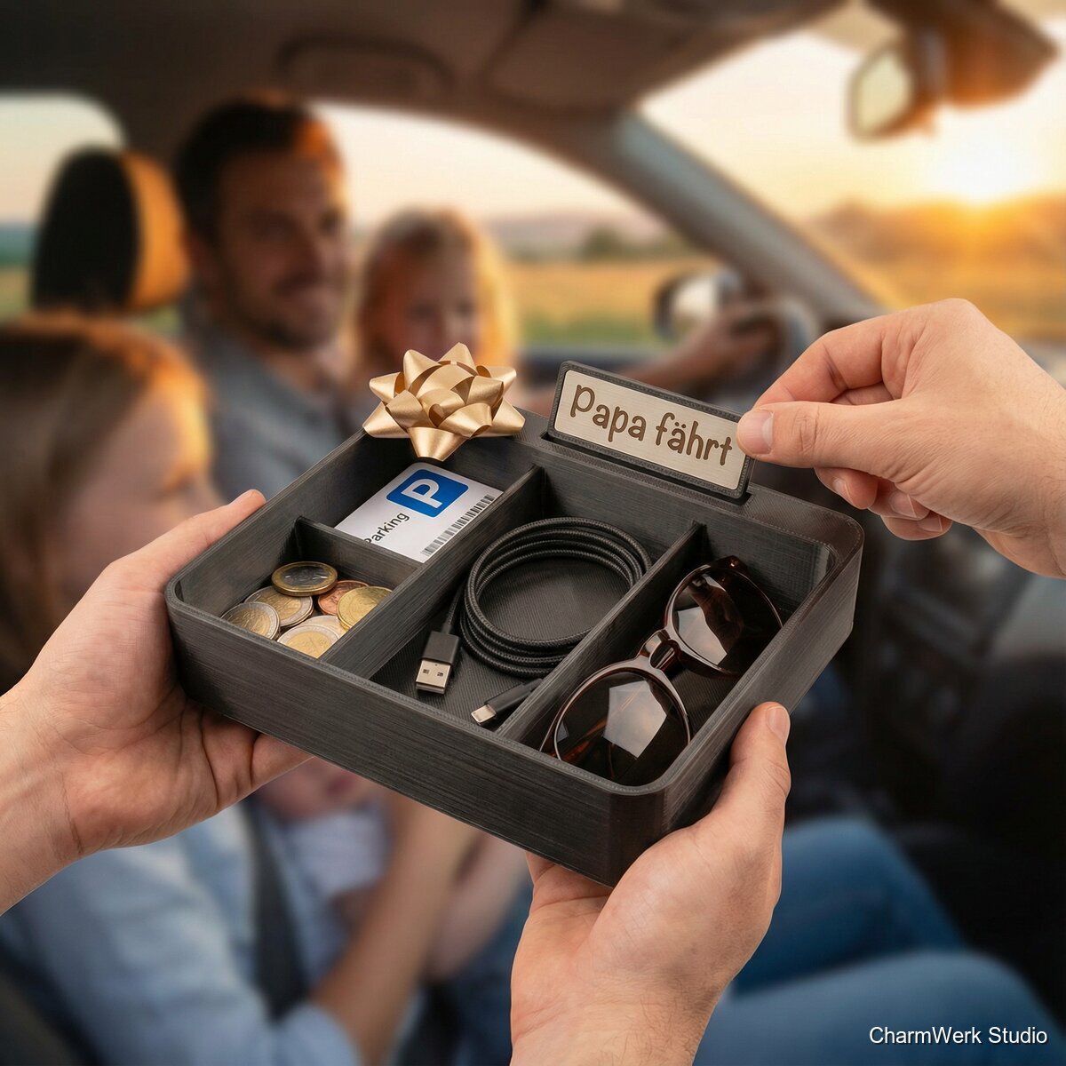 3D-gedruckter Auto-Mittelkonsole-Organizer mit Namensschild - Lifestyle