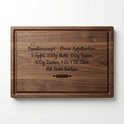 CNC-gefrästes Schneidebrett „Familienrezept“ mit Gravur