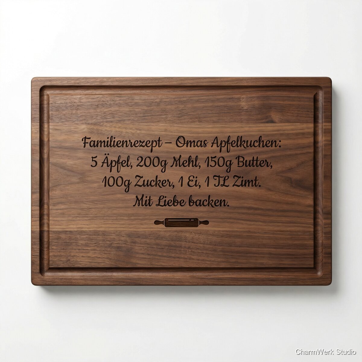 CNC-gefrästes Schneidebrett „Familienrezept“ mit Gravur
