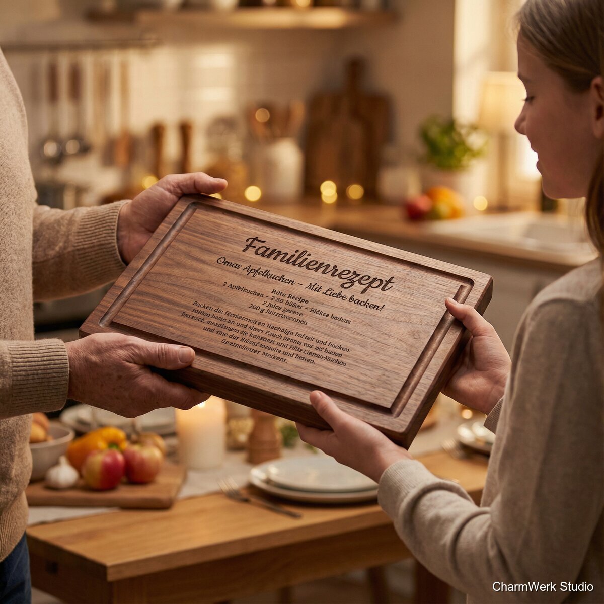 CNC-gefrästes Schneidebrett „Familienrezept“ mit Gravur - Lifestyle