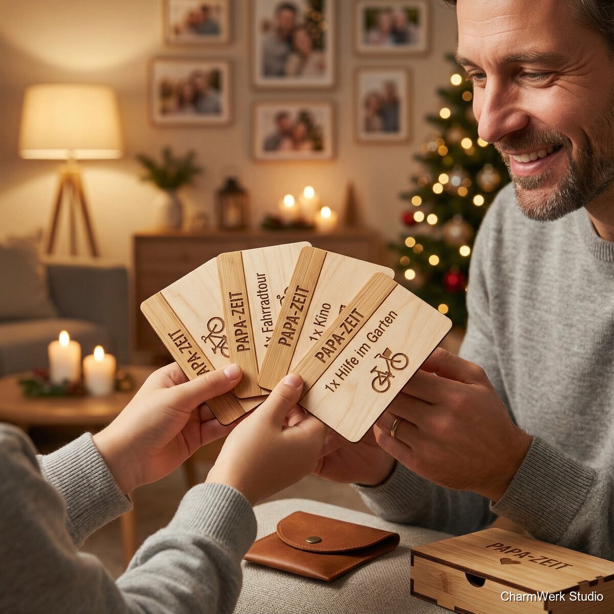 Lasergravierte „Papa-Zeit“-Gutscheinkarten aus Holz - Lifestyle