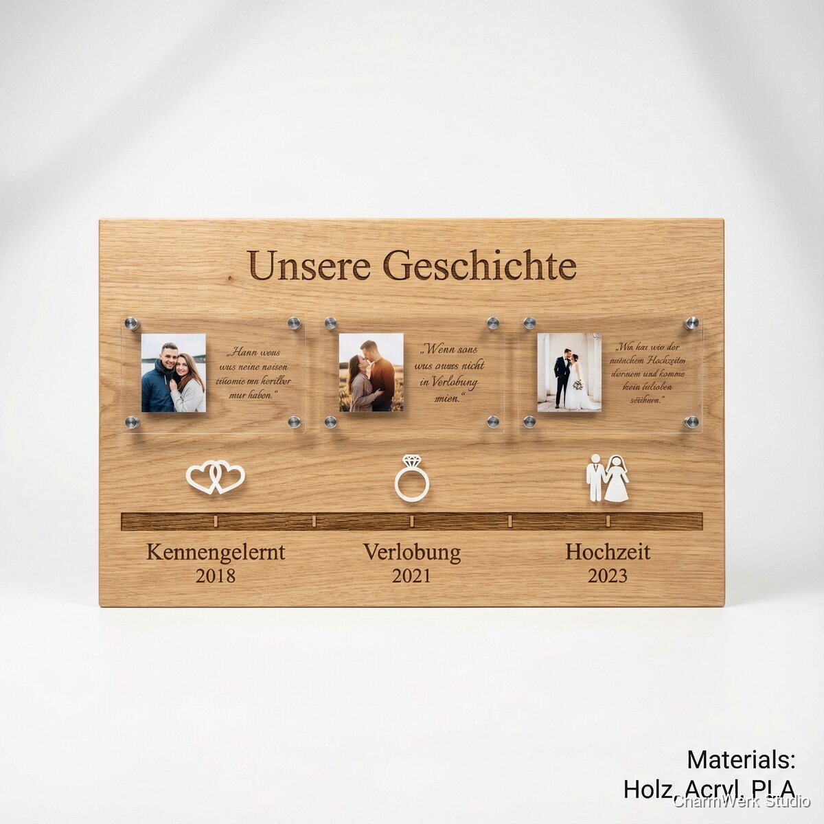 „Unsere Geschichte“-Zeitstrahl aus Holz und Acryl