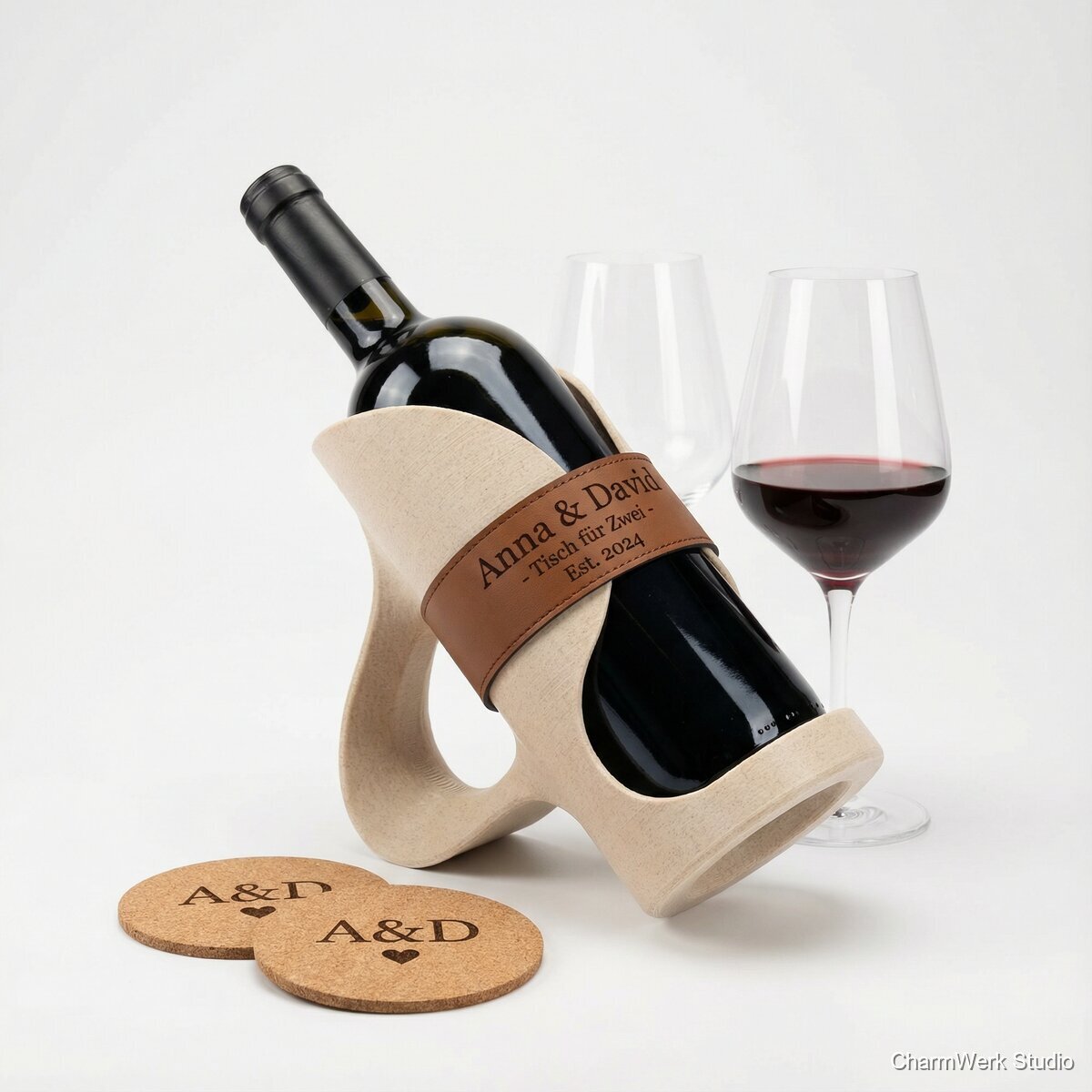 Personalisierter „Table for Two“-Weinhalter mit Namen