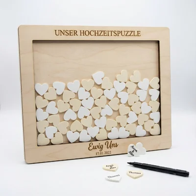 Hochzeits-„Gästebuch“-Rahmen mit 3D-Puzzle-Herzen