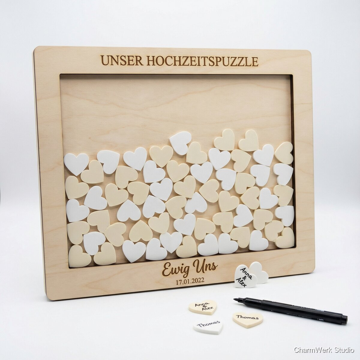 Hochzeits-„Gästebuch“-Rahmen mit 3D-Puzzle-Herzen