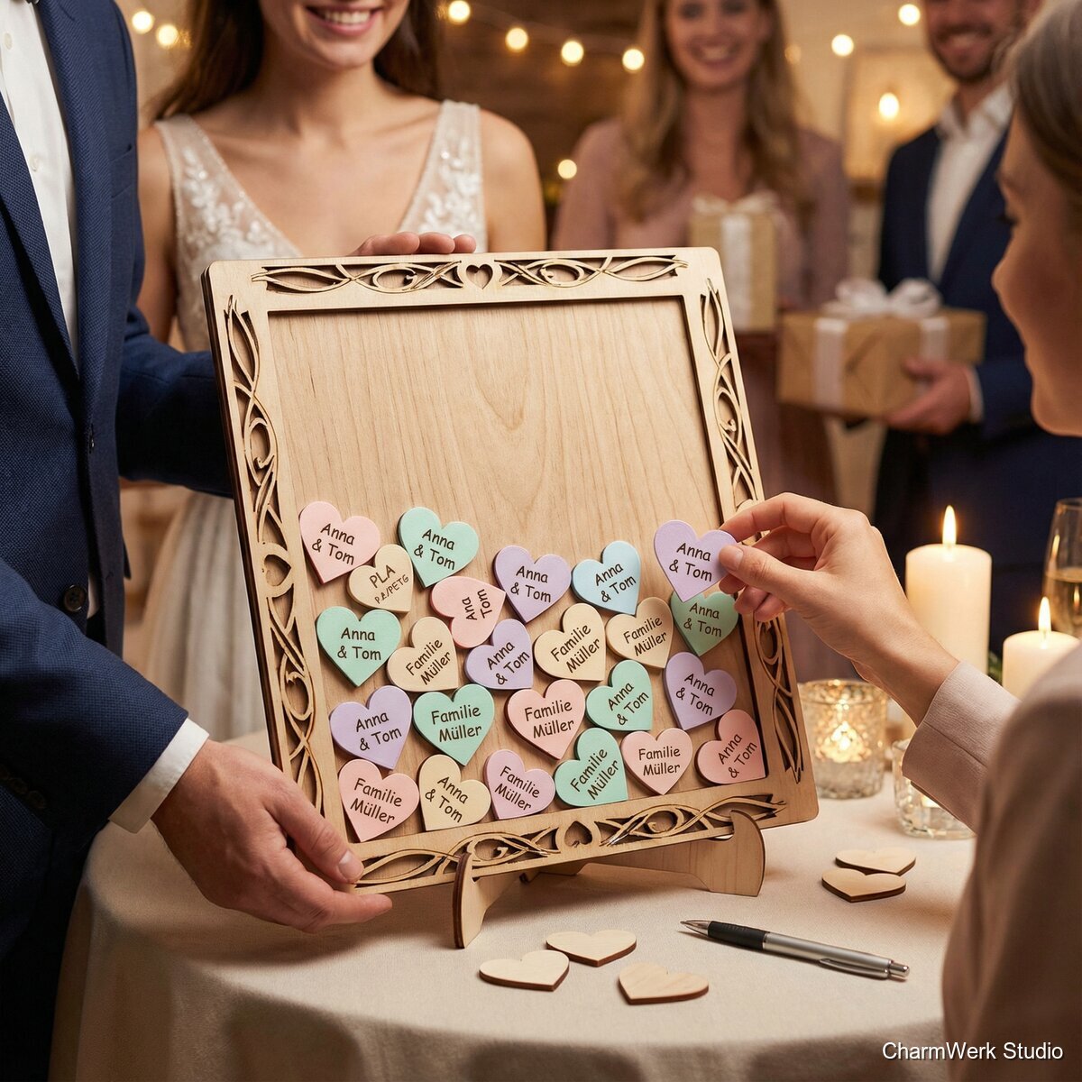 Hochzeits-„Gästebuch“-Rahmen mit 3D-Puzzle-Herzen - Lifestyle