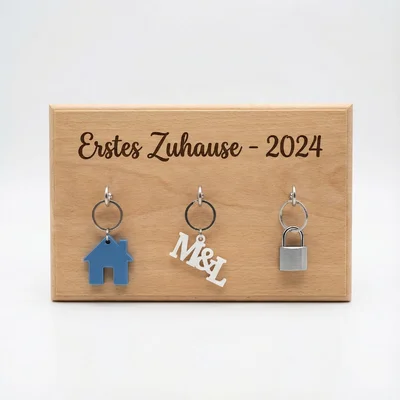 „Erstes Zuhause“-Schlüsselboard mit 3D-Schlüsselanhängern