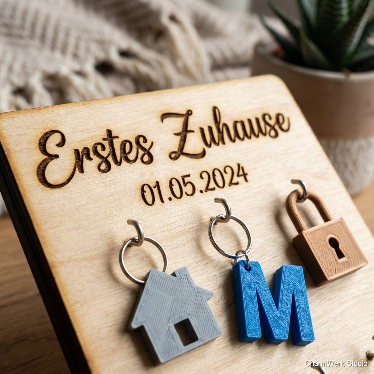 „Erstes Zuhause“-Schlüsselboard mit 3D-Schlüsselanhängern - Detailansicht