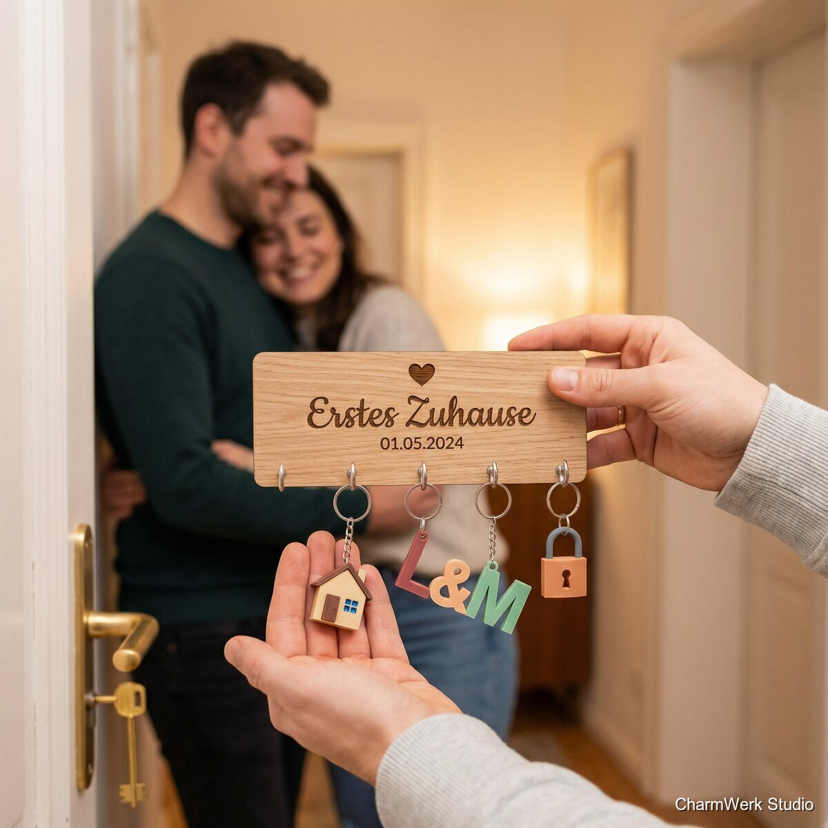 „Erstes Zuhause“-Schlüsselboard mit 3D-Schlüsselanhängern - Lifestyle