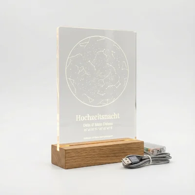 Acryl-Sternkarte im Holzsockel mit LED-Licht