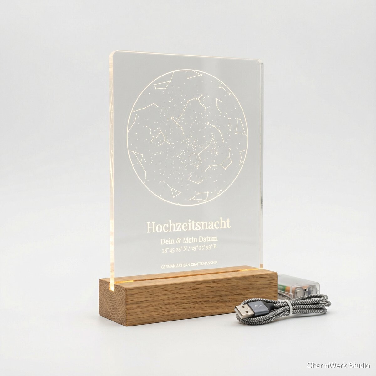 Acryl-Sternkarte im Holzsockel mit LED-Licht