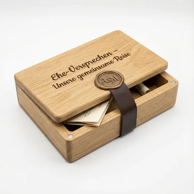 „Ehe-Versprechen“-Kapsel: Box mit 3D-Siegel & Lederband