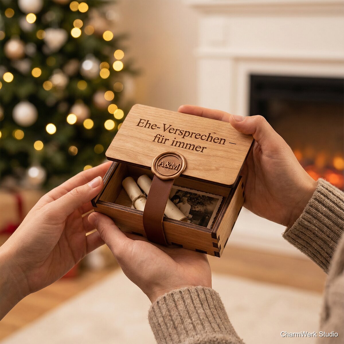 „Ehe-Versprechen“-Kapsel: Box mit 3D-Siegel & Lederband - Lifestyle