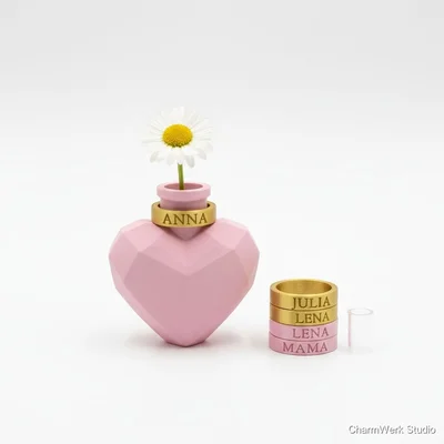 3D-gedruckte Herzvase mit Namensring