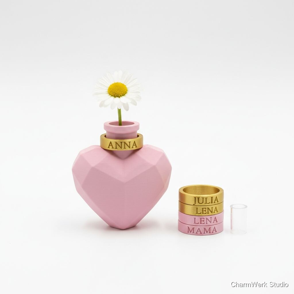 3D-gedruckte Herzvase mit Namensring